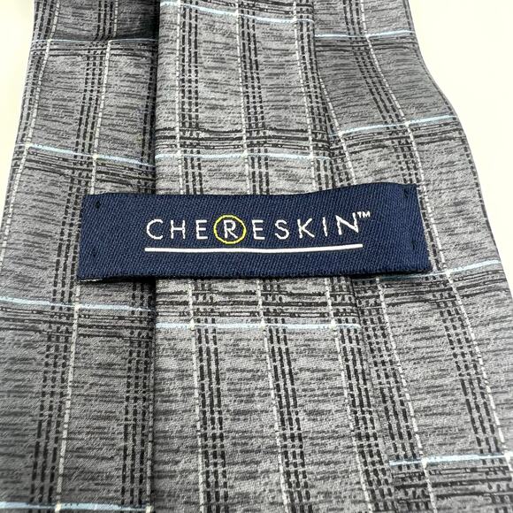 100% Silk Chereskin Gray Plaid Tie - Picture 3 of 5